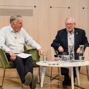 Desmond Payne being interviewed by Christopher Hayman at Ginposium 2023