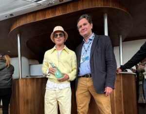 Brad Pitt launching Gardeners Gin at the British Grand Prix 2024